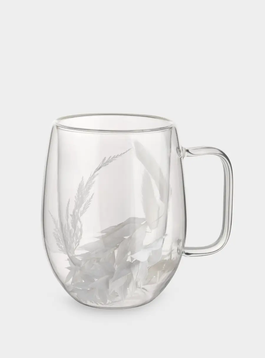 Кружка, 330 мл, стекло Б, с сухоцветами внутри, Белые цветы, Wind-mystery ,image-1