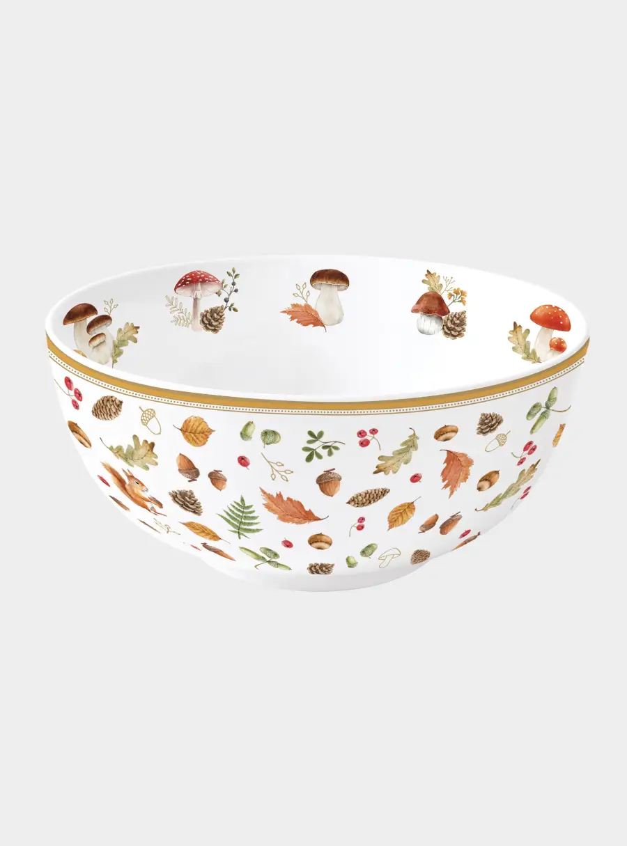 Салатник, 15х8 см, 600 мл, фарфор P, белый, Грибы и листья, Autumn Breeze