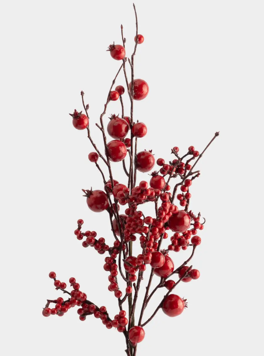 Ветка декоративная, 60 см, пластик/пенопласт, Красные ягоды, Interior bright ,image-1