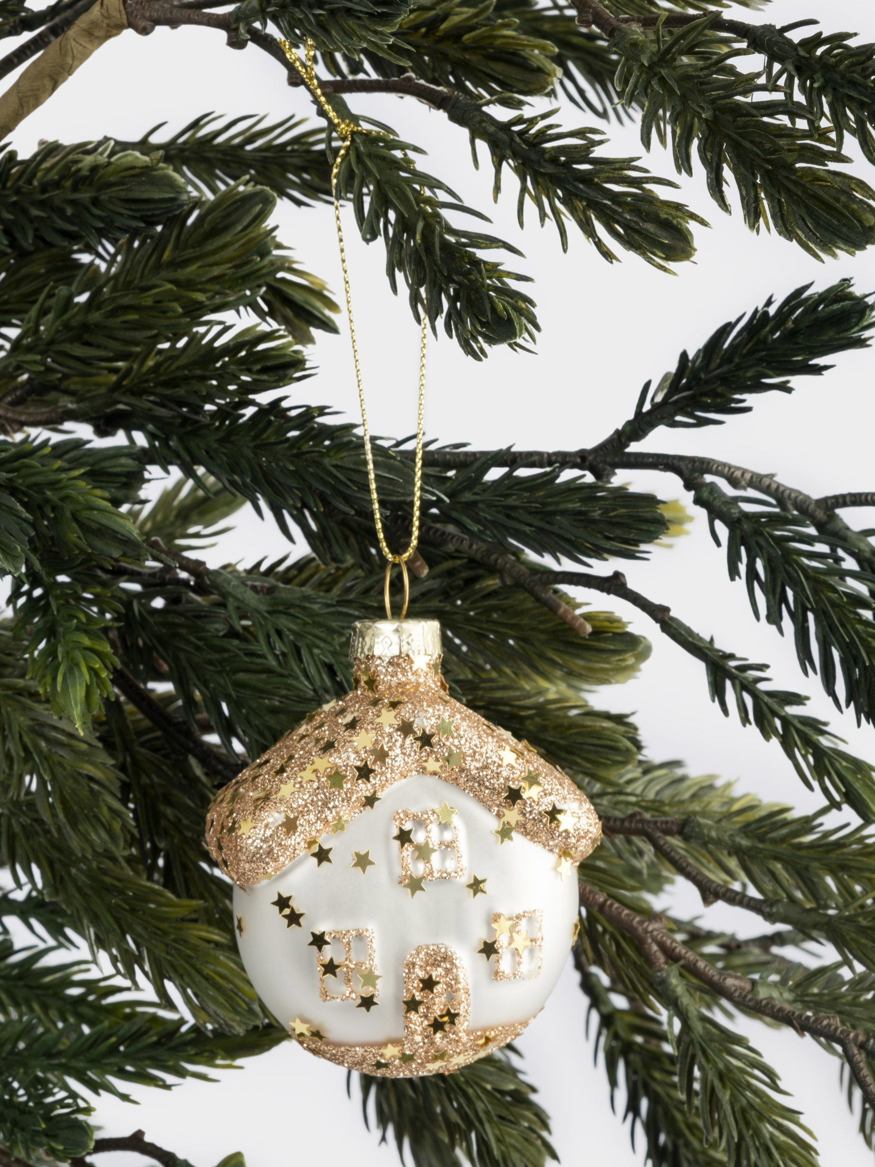 Игрушка елочная, 4х6 см, стекло, золотистая, Домик, New year, image-3