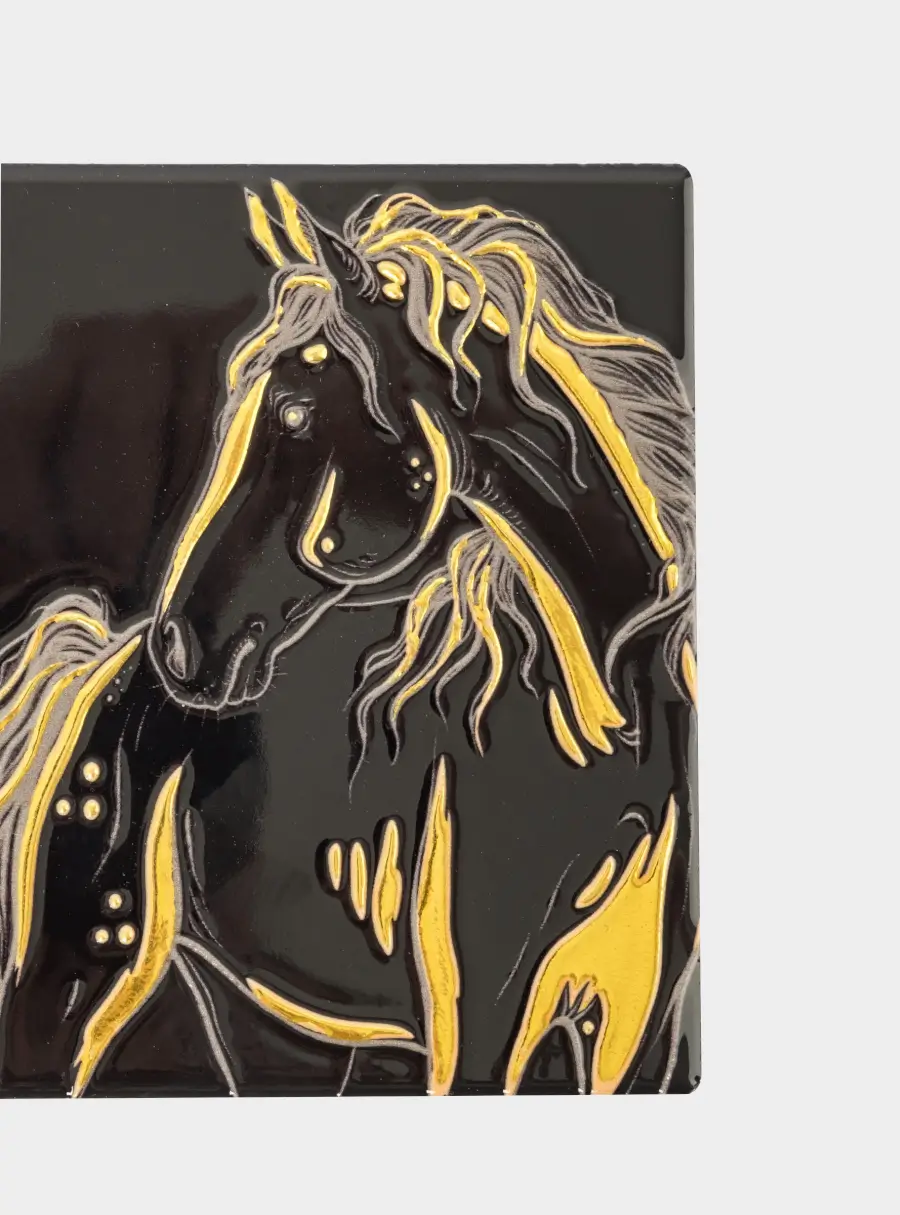 Подставка под кружку, 11х11 см, керамика/пробка, квадратная, черная, Лошадь, Horse ,image-3