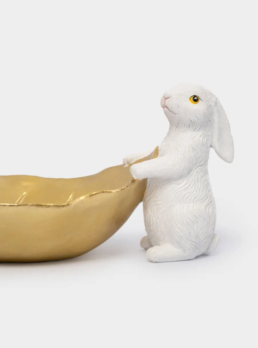 Блюдо декоративное, 22х10 см, полирезин, молочно-золотистое, Кролики с листом, White Rabbit, image-5