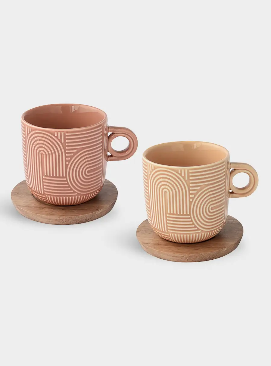 Набор чашек, 2 шт, 0.25 л, бежевый, коричневый, на подставке, акация,  Радуга ,image-1