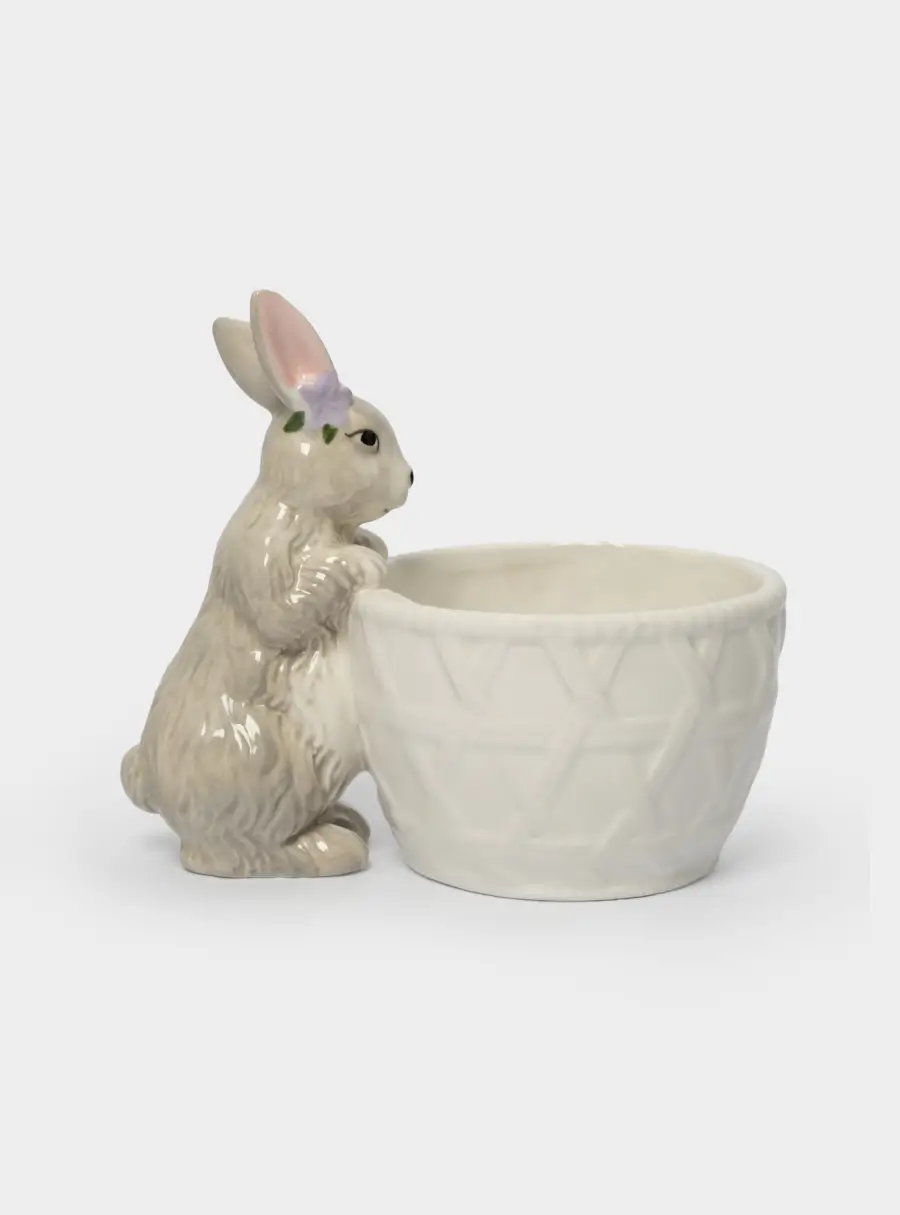 Конфетница, 12х16 см, керамика, молочно-серая, Кролик с корзинкой, Brown Rabbit ,image-2