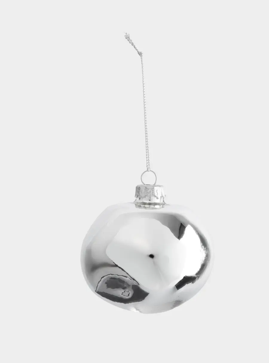 Игрушка елочная, 8 см, 2 шт, стекло, серебристая, Абстрактный шар, New year ,image-1