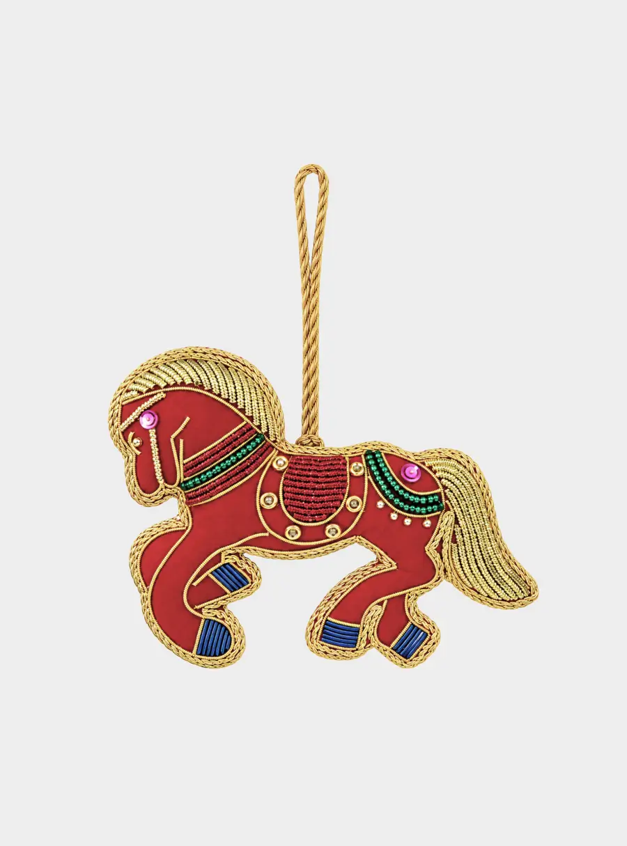 Игрушка елочная, 10 см, бисер/полиэстер, красная, Лошадь, New Year ,image-1