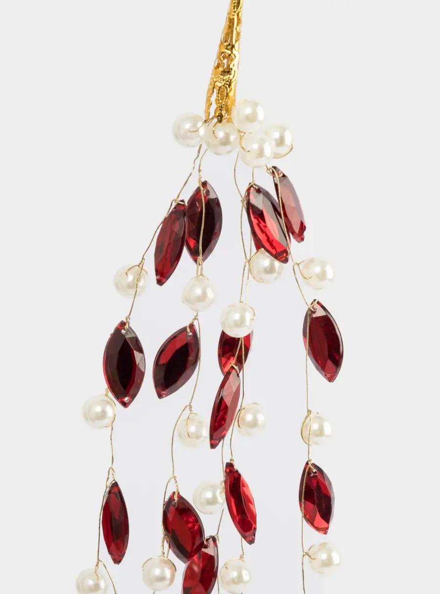 Украшение декоративное, 45 см, подвесное, акрил/металл, красно-белое, Жемчуг, New year, image-1