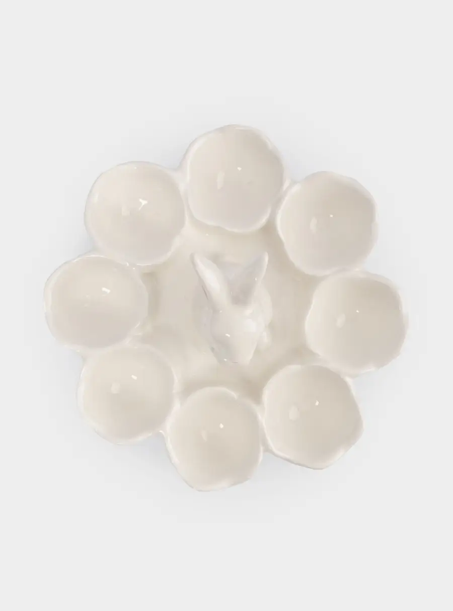 Блюдо пасхальное, 18х12 см, 8 отд, керамика, молочно-золотистое, Кролик в цветах, White Rabbit, image-5