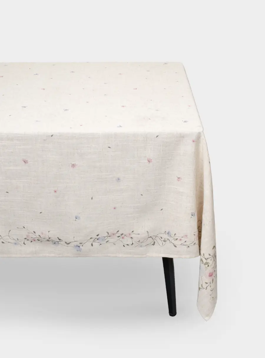 Скатерть, 160х160 см, полиэстер/лен, бежевая, Цветы, Gentle garden ,image-0