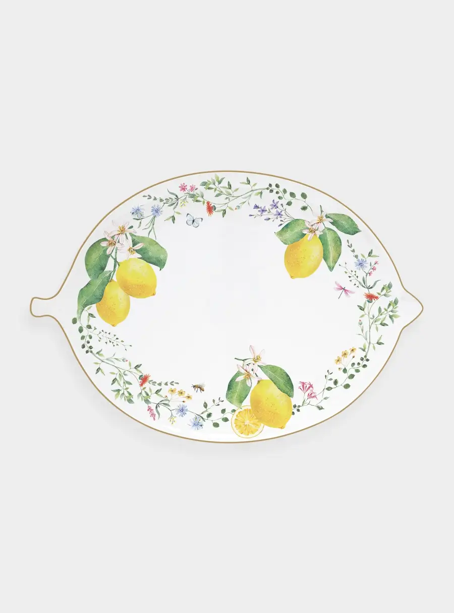 Блюдо, 30х21,5 см, фарфор P, овальное, белое, Цветы и лимоны, Fleurs et Citrons ,image-0