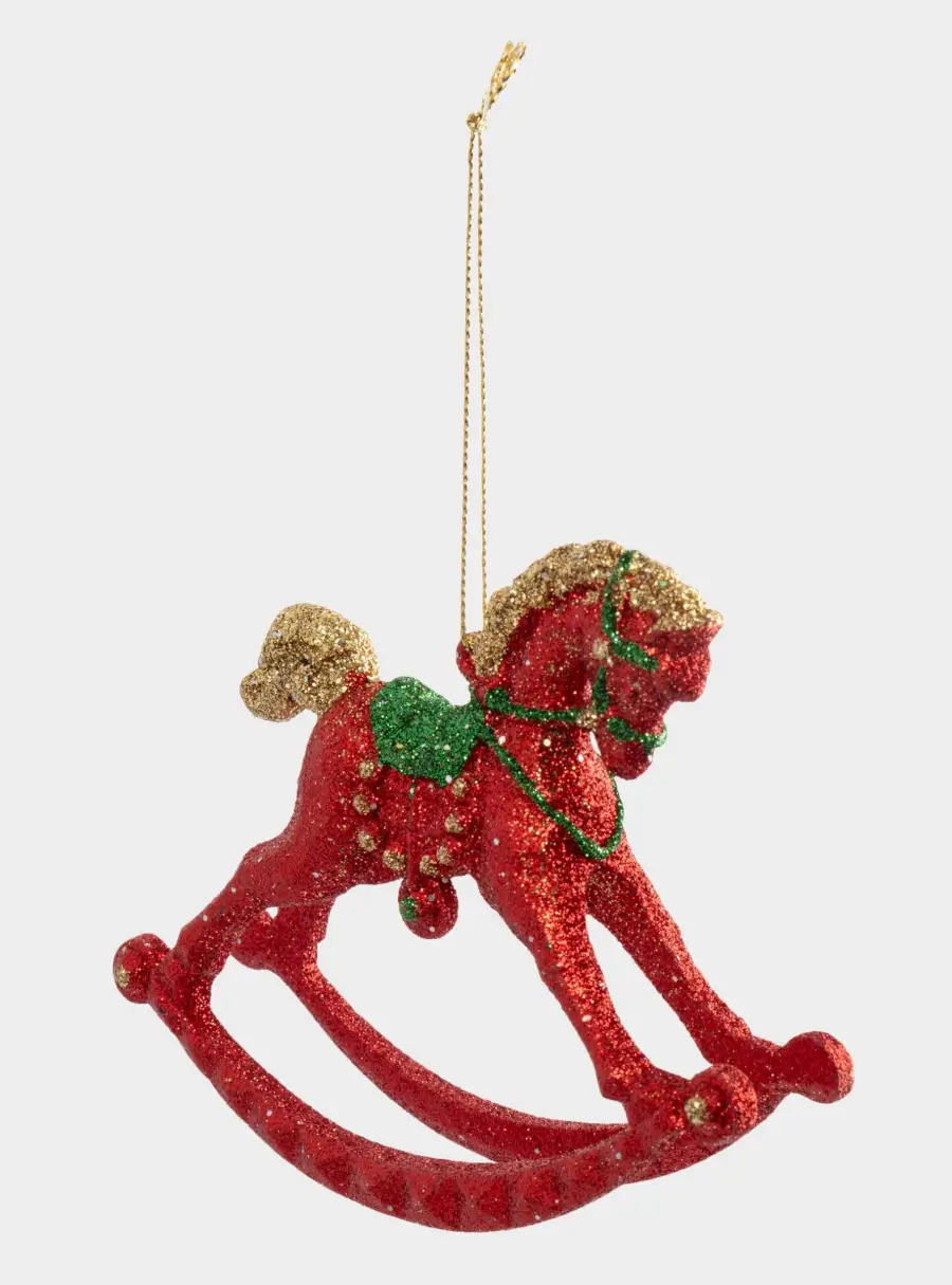 Игрушка елочная, 12х10 см, пластик, красная, Лошадка-качалка, New year, image-4