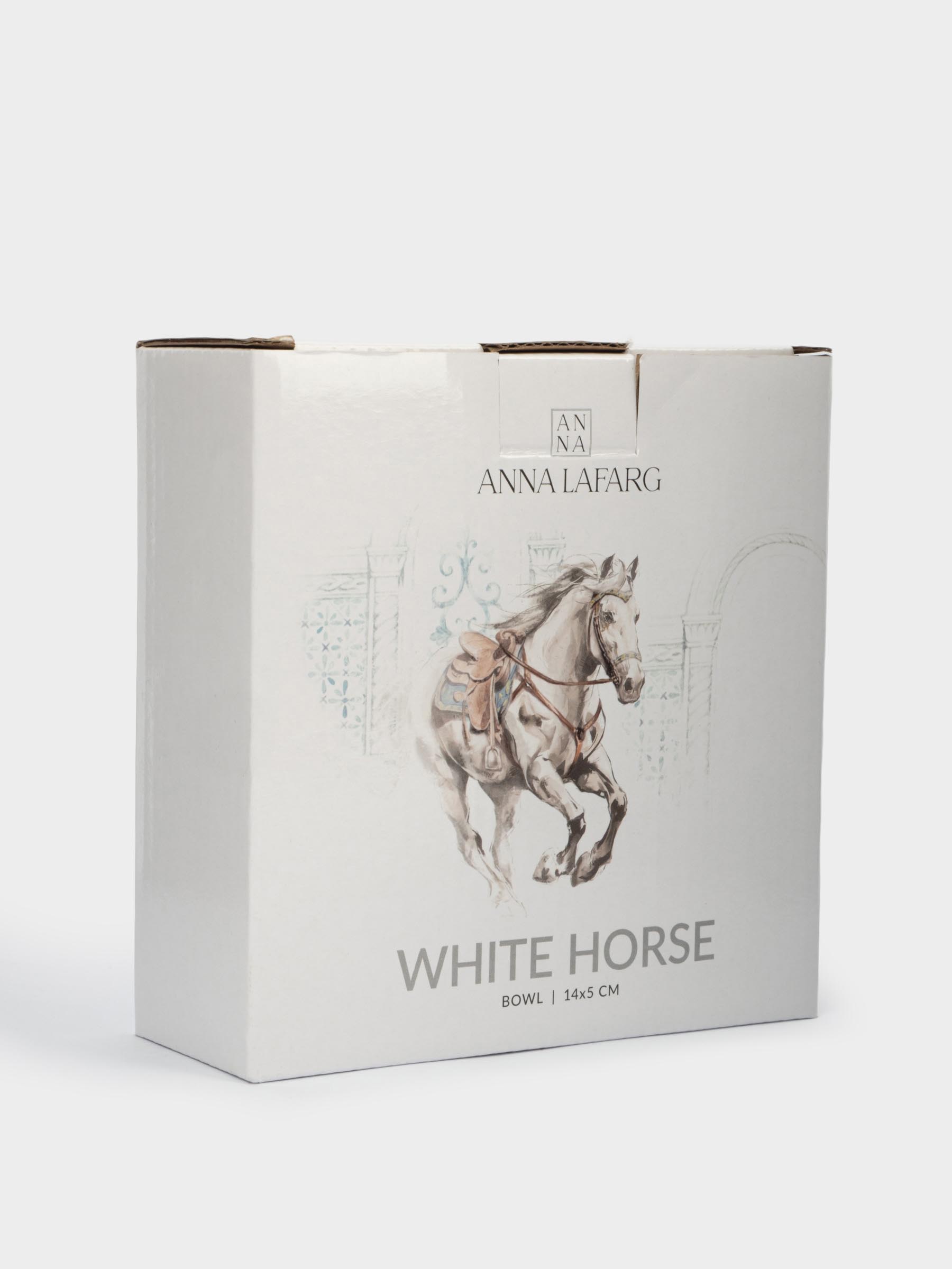 Пиала, 14х5 см, фарфор N, белая, с серебристым кантом, Конь, White horse, image-4