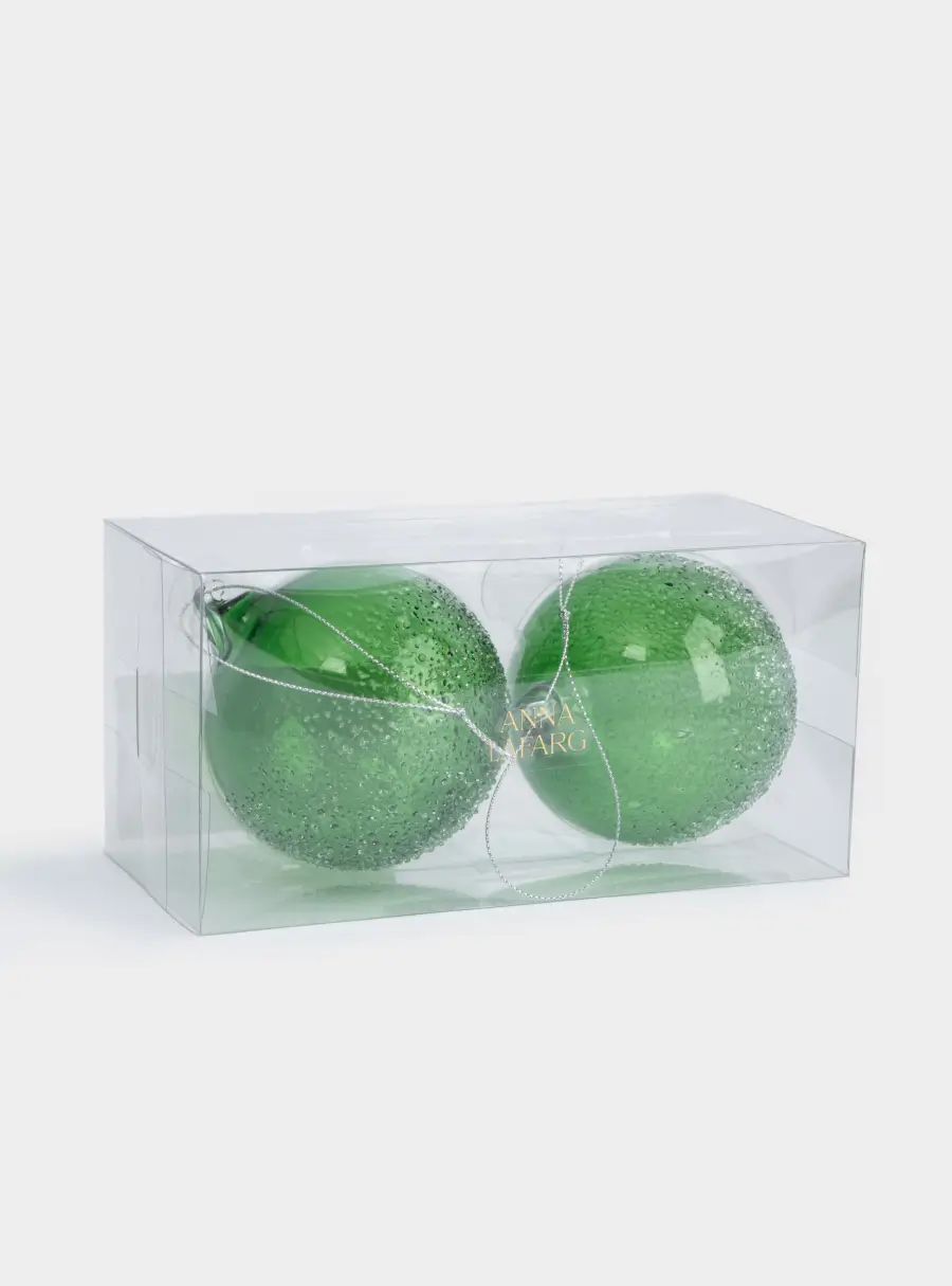 Игрушка елочная, 2 шт, 8 см, стекло, зеленая, Шар с изморозью, New year, image-3