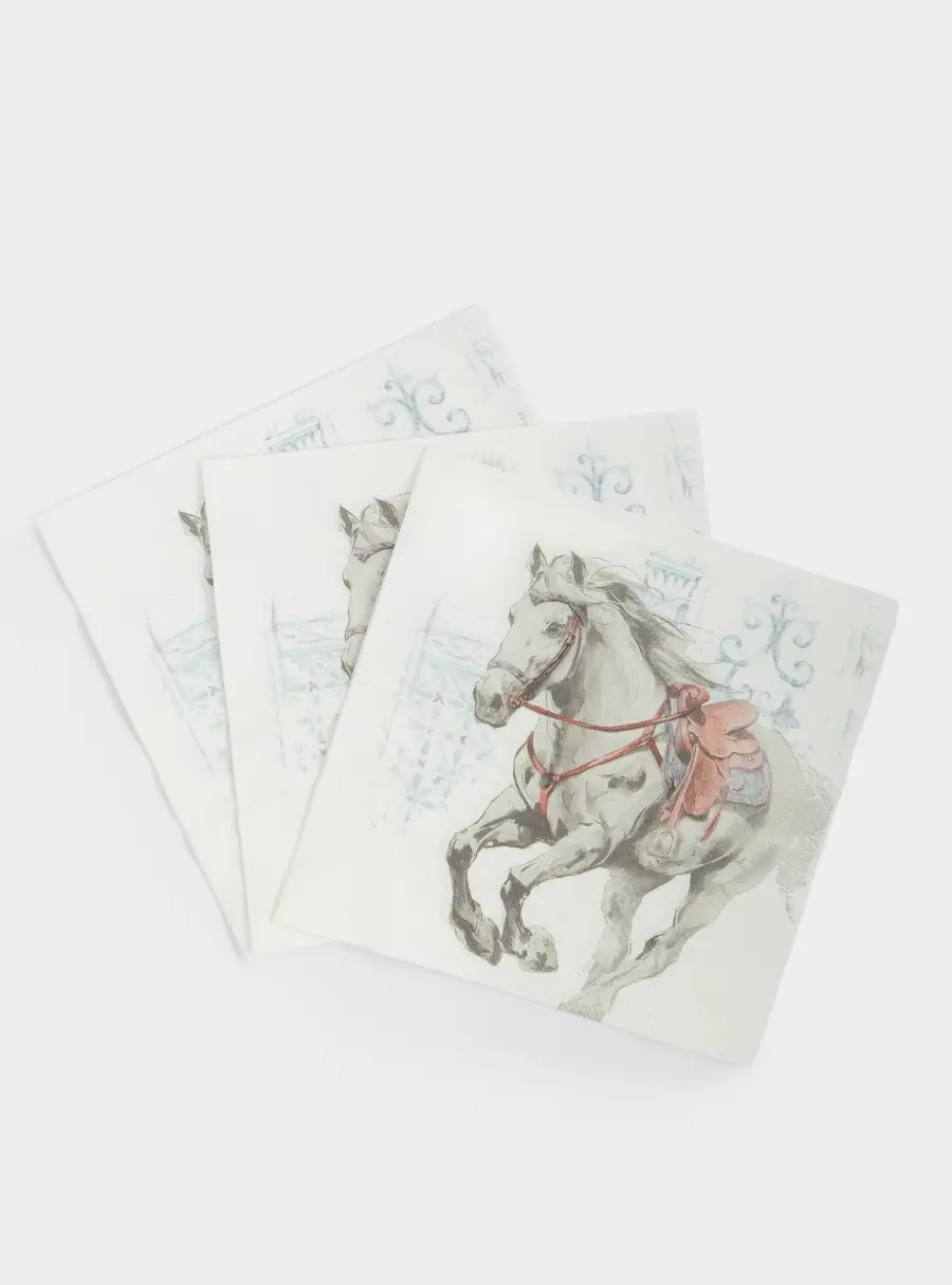 Салфетки бумажные, 33х33 см, 20 шт, квадратные, белые, Конь, White horse ,image-1