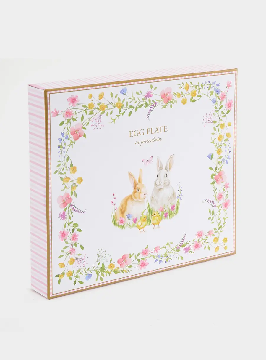Блюдо для яиц, 21 см, 6 отд, фарфор P, белое, Кролики и цветы, Happy Easter ,image-2