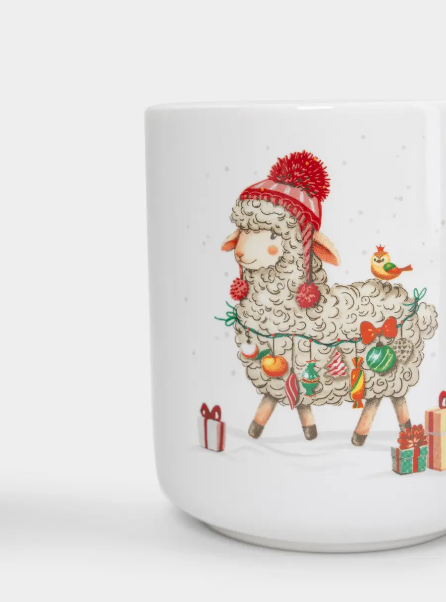 Кружка, 430 мл, фарфор N, белая, Овечка с гирляндой, Sheep ,image-2