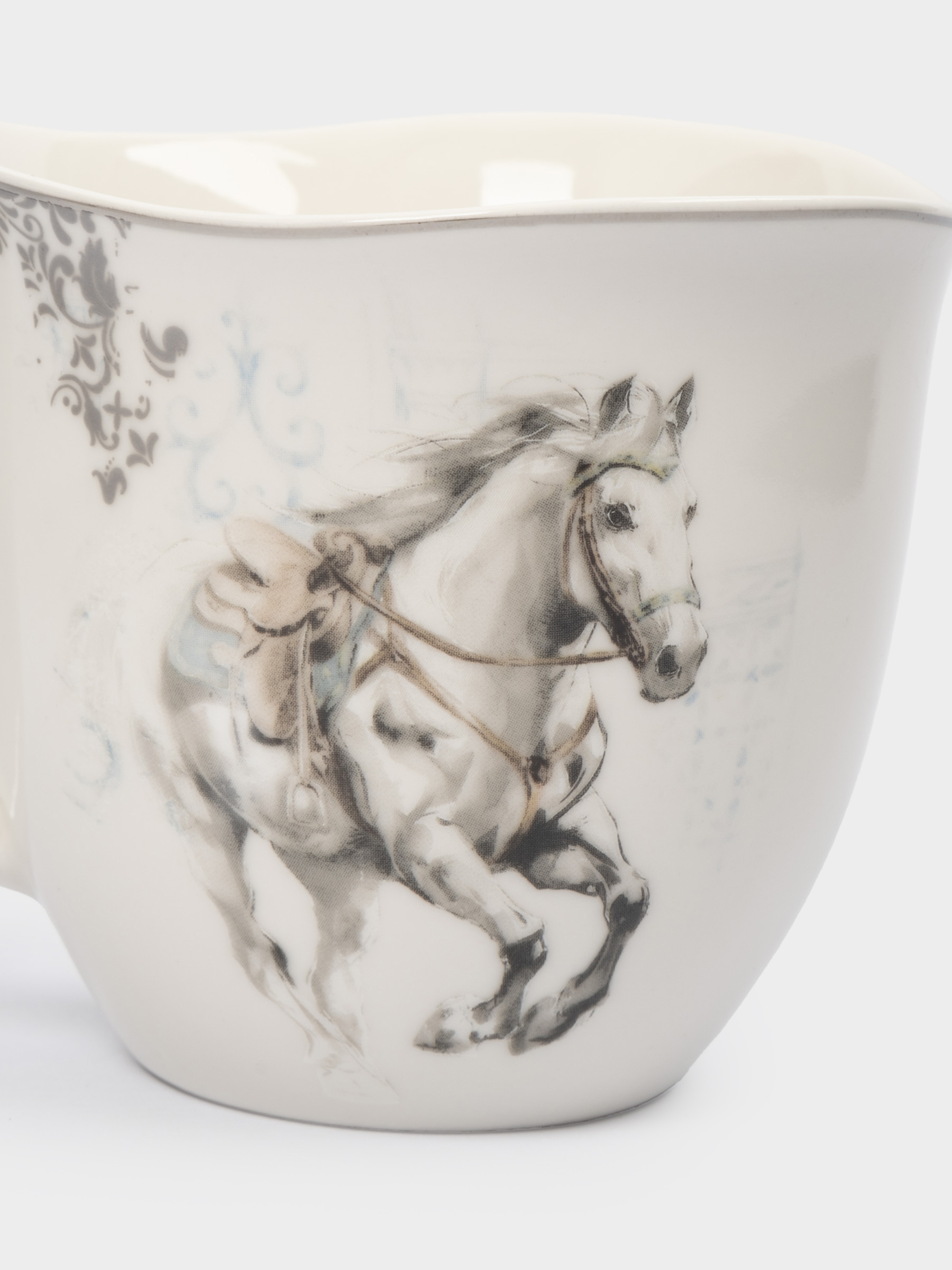 Кружка, 320 мл, 2 шт, фарфор N, белая, с серебристым кантом, Конь, White horse, image-4