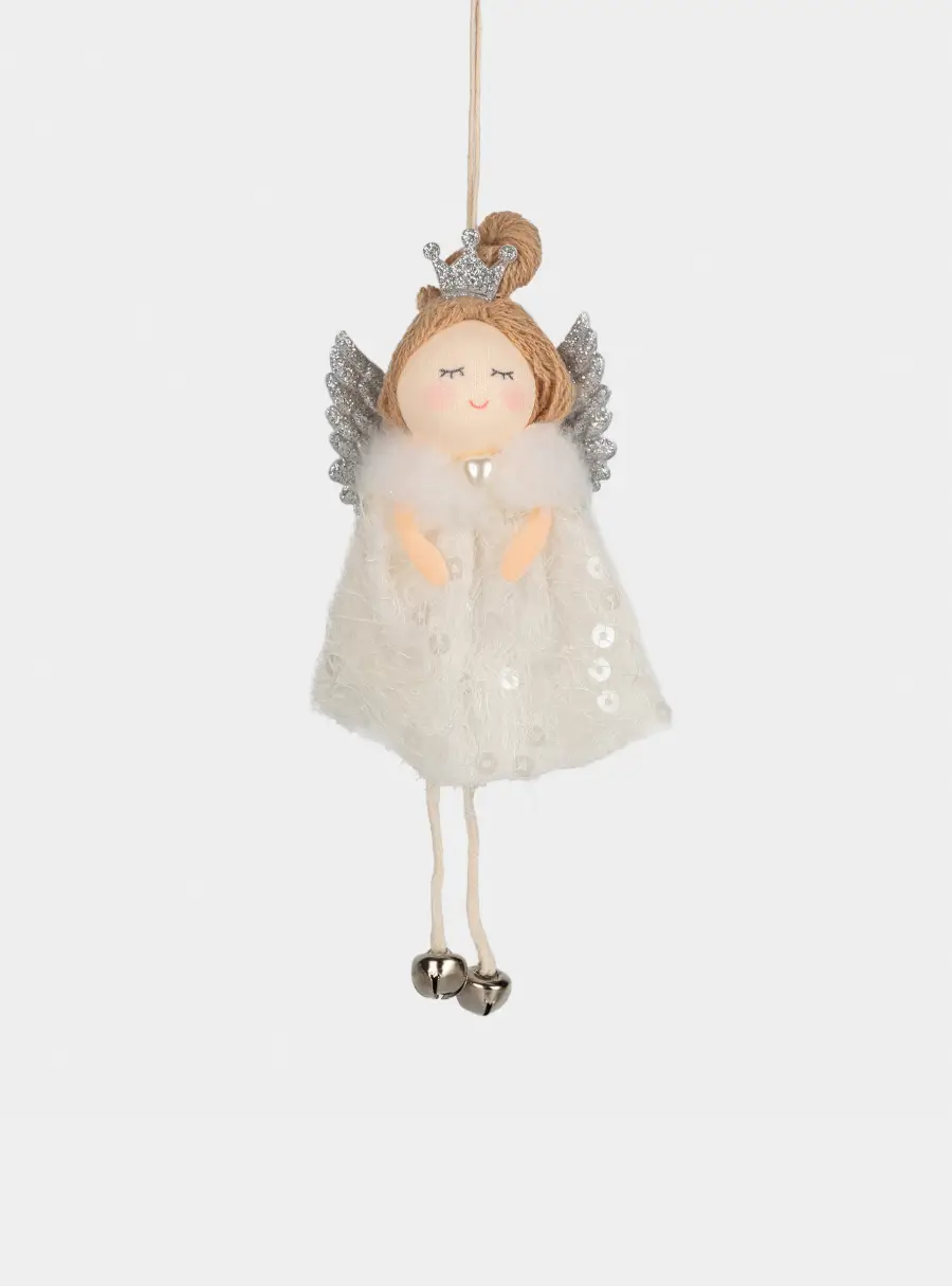 Игрушка елочная, 16 см, пенопласт/полиэстер, серебристая, Ангел, New year ,image-0