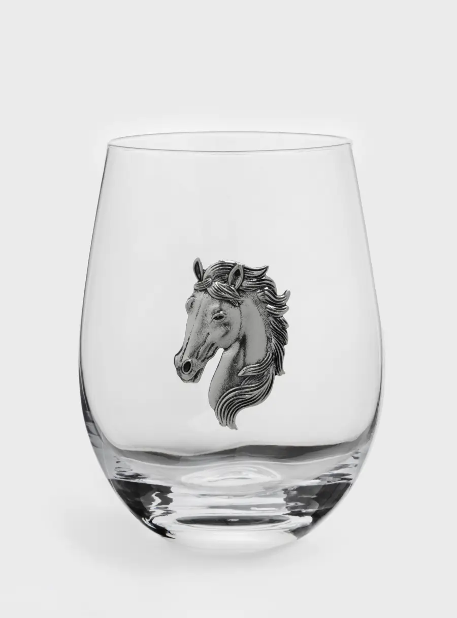 Стакан для виски, 12 см, 500 мл, стекло/металл, серебристый, Голова коня, Horse