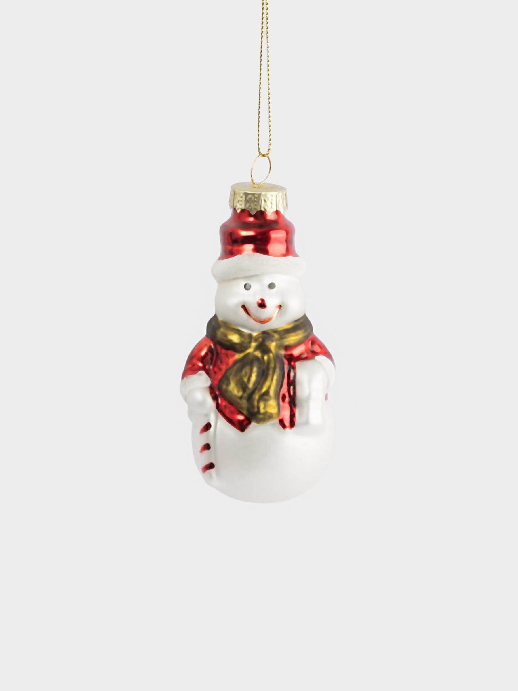 Игрушка елочная, 5х9 см, стекло, белая, Снеговик с тростью, New year, image-0