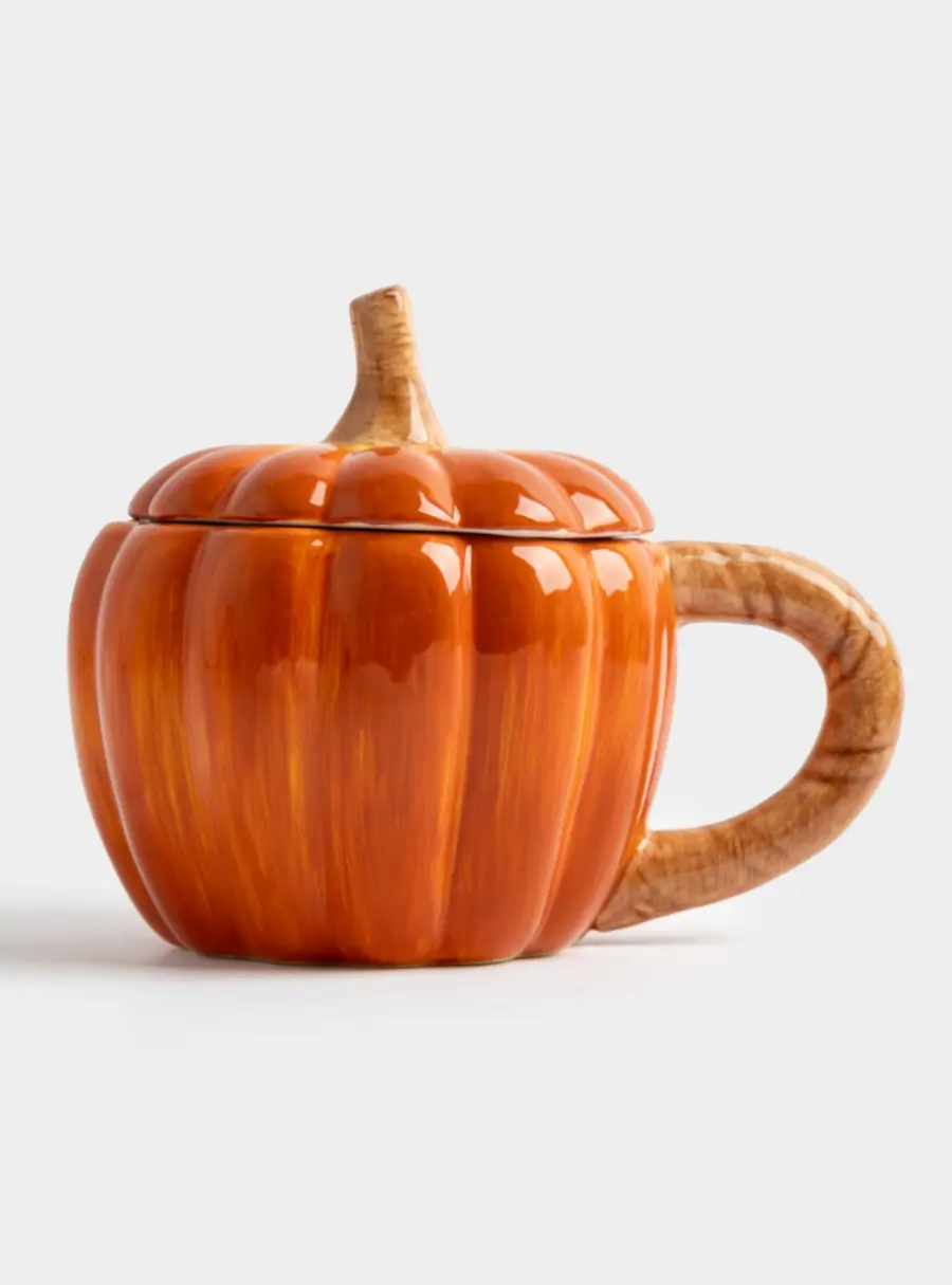 Кружка, 450 мл, с крышкой, керамика, оранжевая, Тыква, Bright pumpkin ,image-2