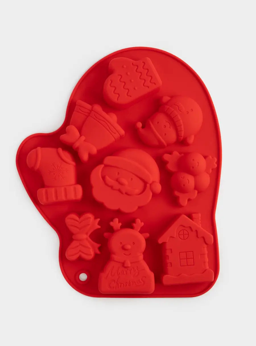 Форма для выпечки кексов, 25х20 см, 9 отд, силикон, красная, Варежка, Muffin ,image-0