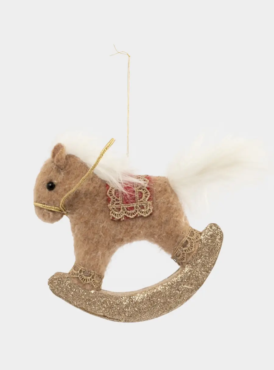 Игрушка елочная, 17 см, пенопласт/полиэстер, бежево-красная, Лошадка-качалка, New year ,image-0