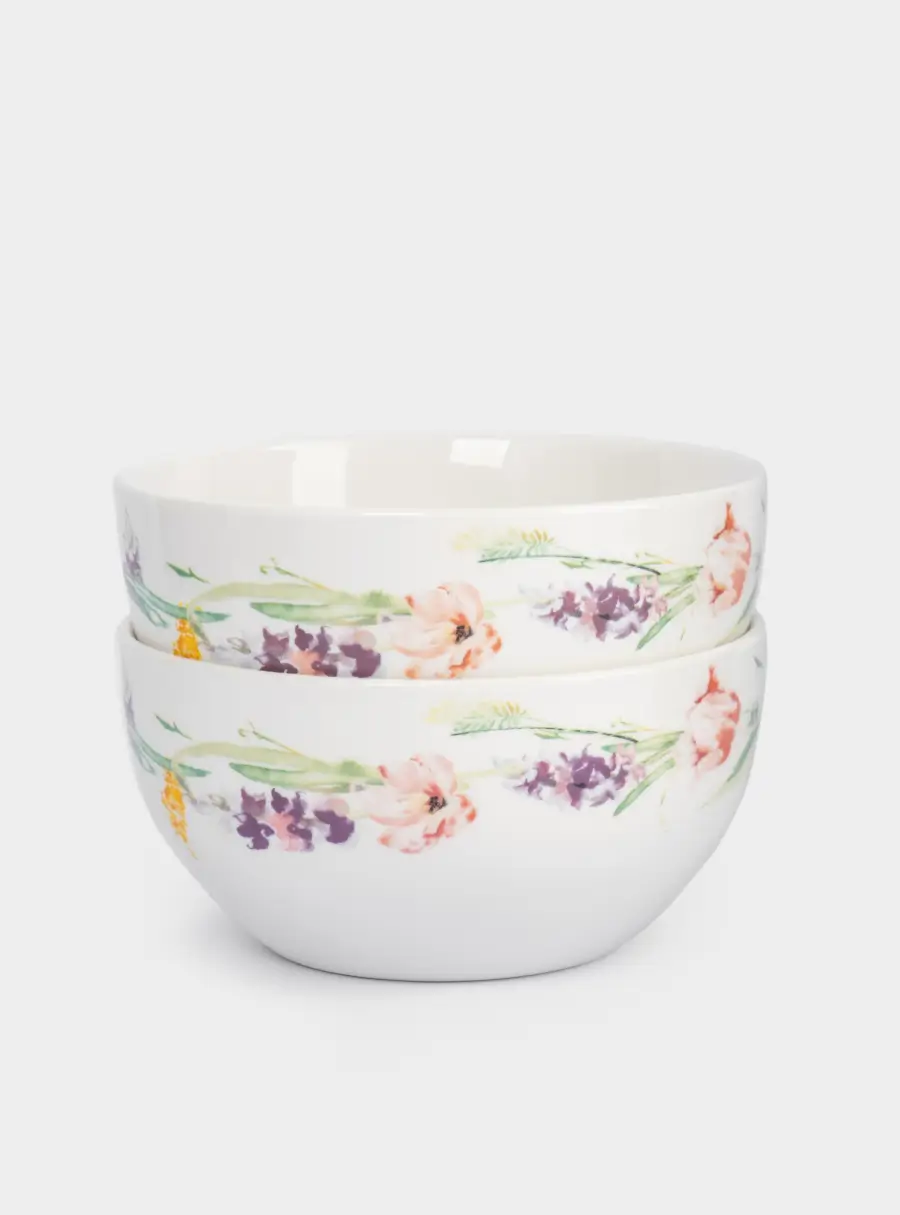 Салатник, 14x8 см, 620 мл, 2 шт, фарфор P, белый, Акварельные цветы, Bouquet ,image-1