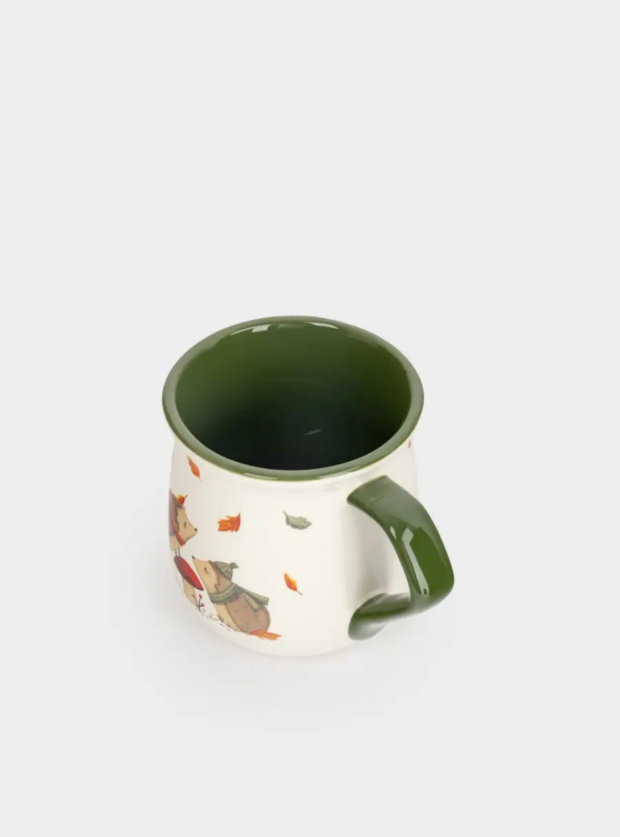 Кружка, 400 мл, керамика D, бело-зеленая, Ежи у гриба, Autumn friends, image-5