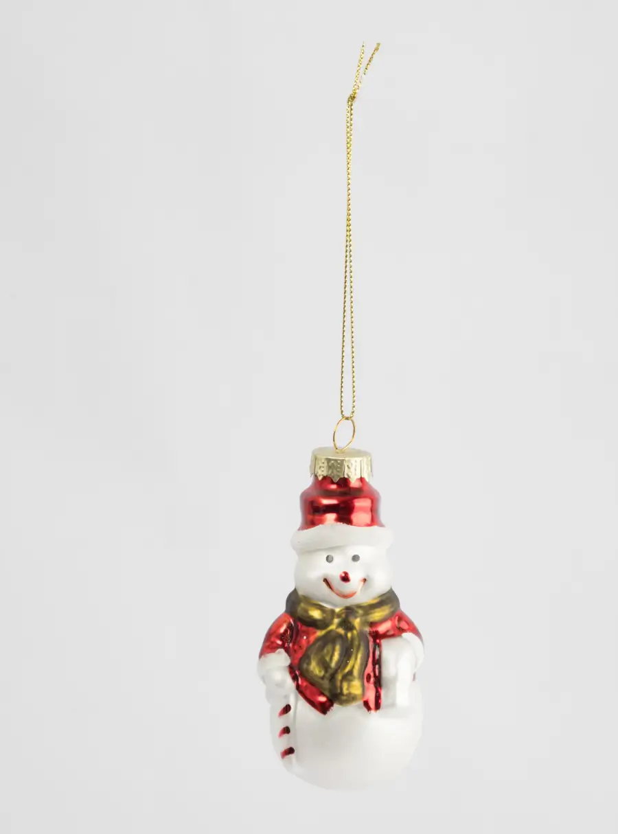 Игрушка елочная, 5х9 см, стекло, белая, Снеговик с тростью, New year ,image-3