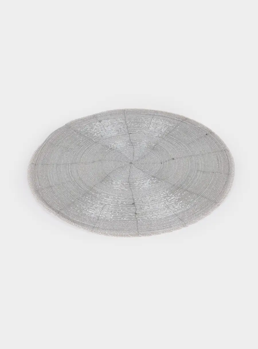 Салфетка под приборы, 36 см, бисер, круглая, серебристая, Bijou ,image-1