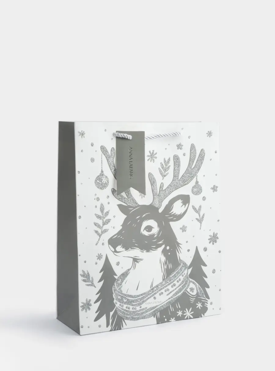 Пакет подарочный, 26х32 см, бумага, белый, Олень в шарфе, Maral grey