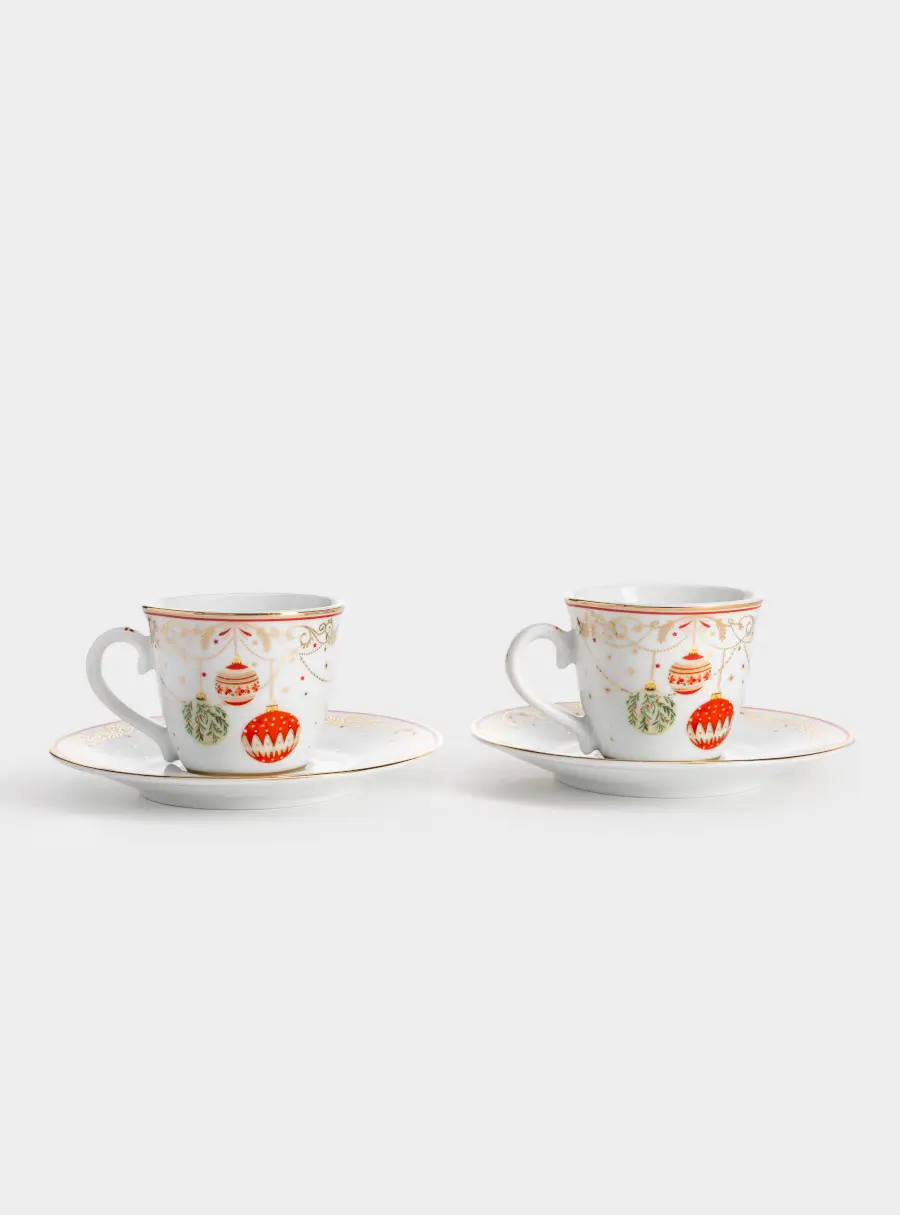 Пара кофейная, 2 перс, 4 пр, 80 мл, фарфор P, белая, Новогодние шары, Christmas Eve, image-0