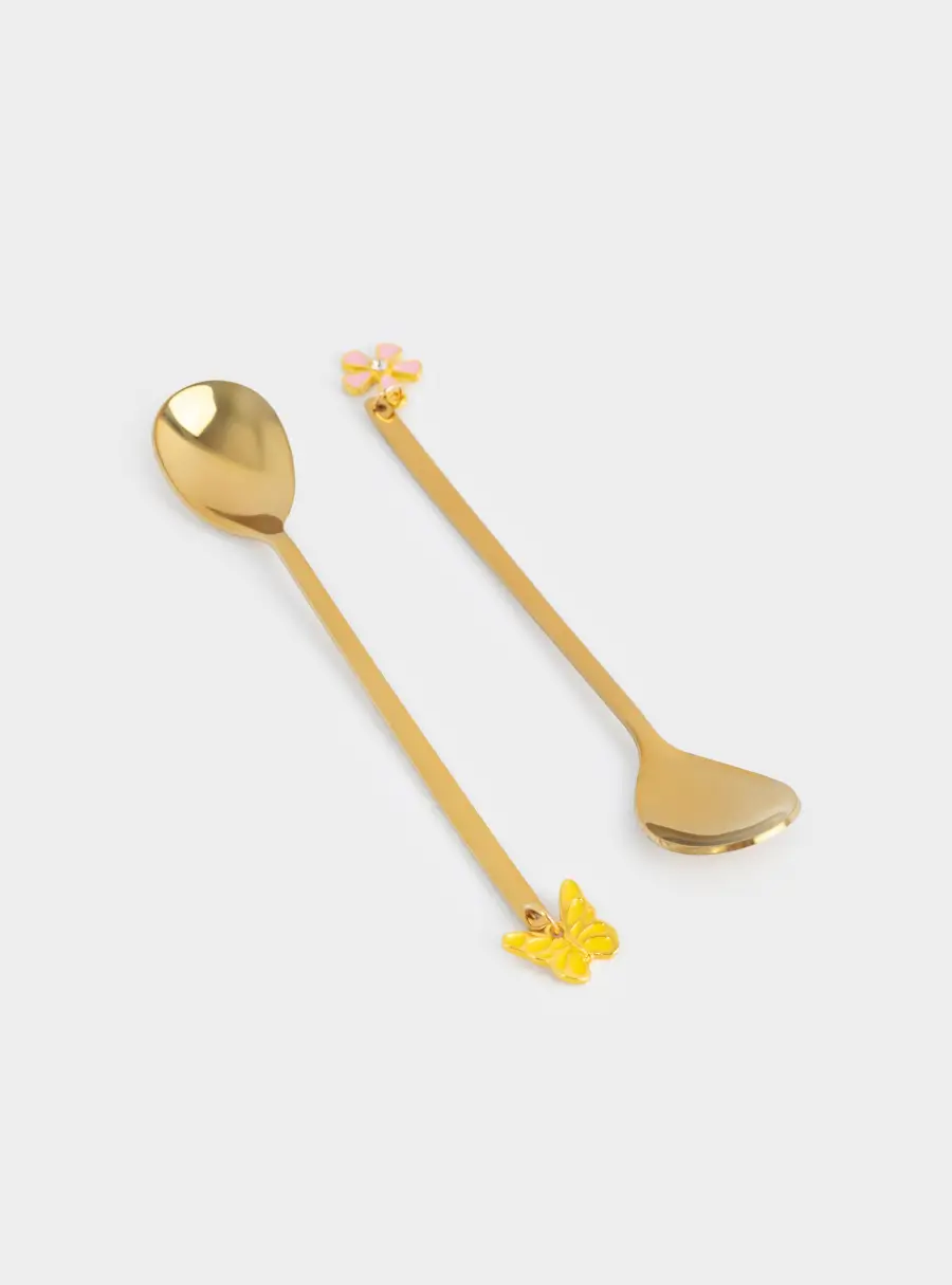 Ложка десертная, 14 см, 2 шт, сталь, золотистая, Цветок/Бабочка, Butterfly ,image-2