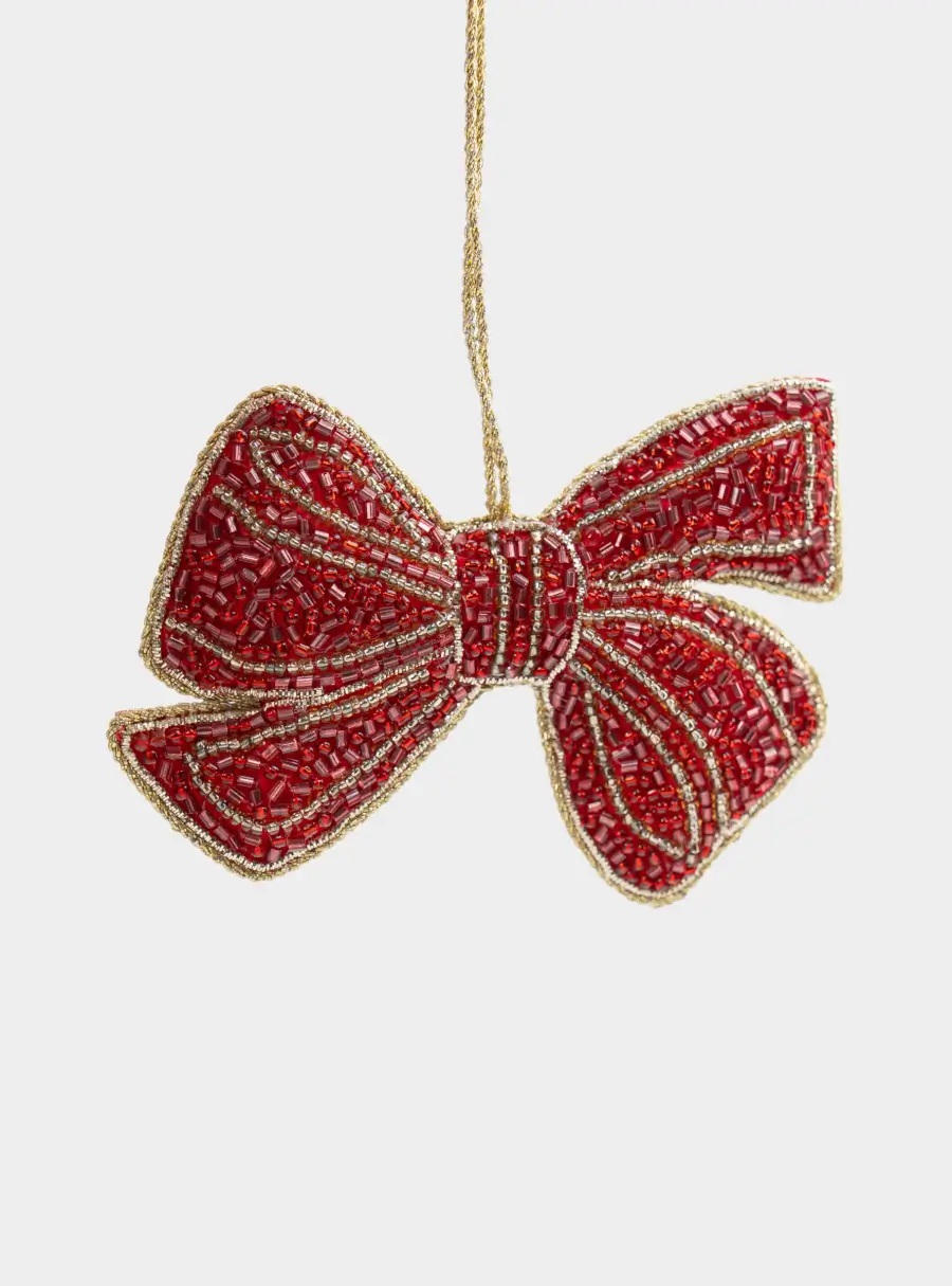 Игрушка елочная, 10,5x7 см, бисер/полиэстер, красная, Бант, New Year ,image-0
