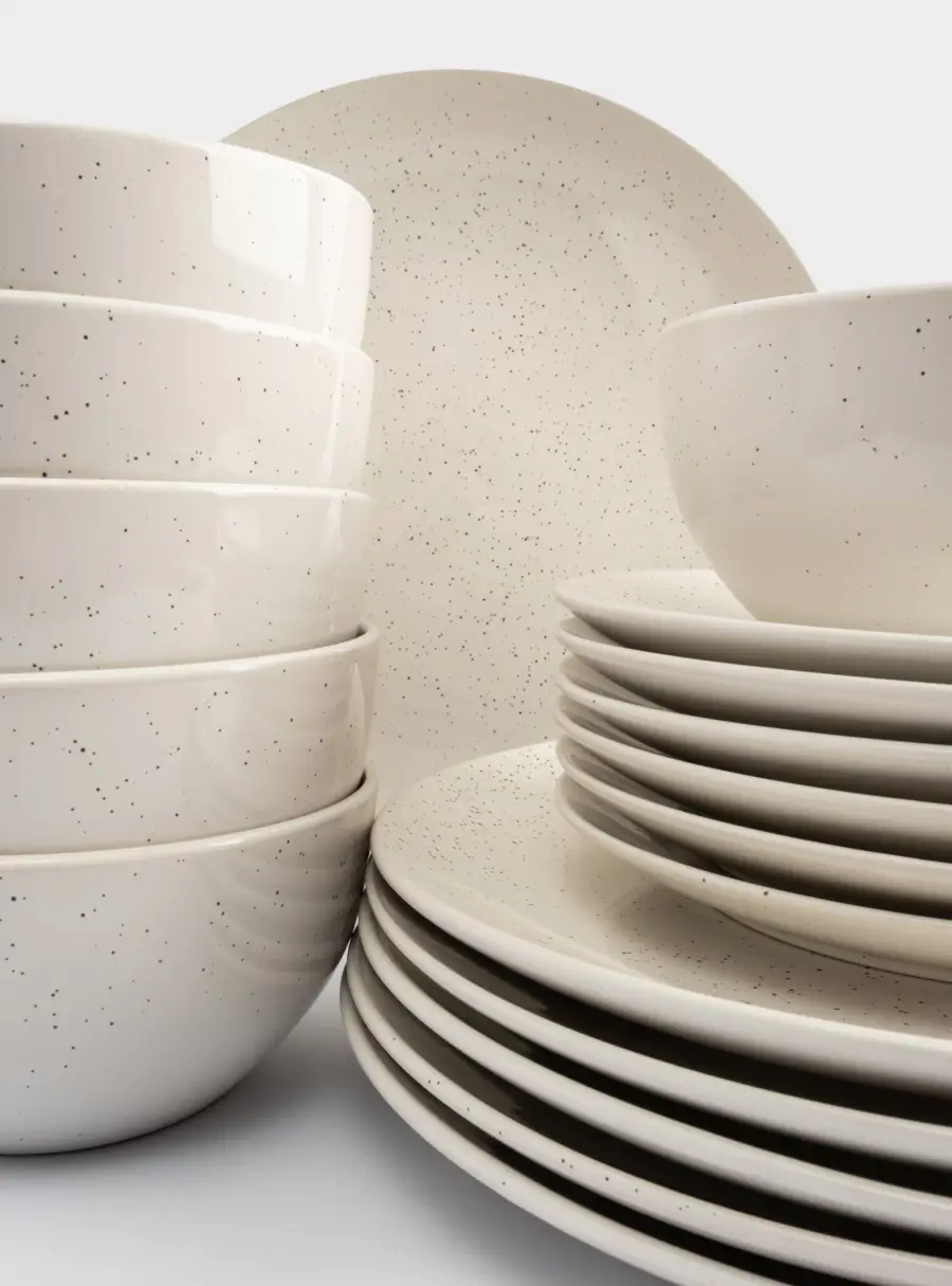 Сервиз обеденный, 6 перс, 18 пр, керамика, молочный, в крапинку, Viveiro ,image-2