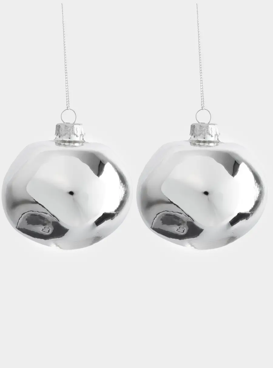 Игрушка елочная, 8 см, 2 шт, стекло, серебристая, Абстрактный шар, New year ,image-0