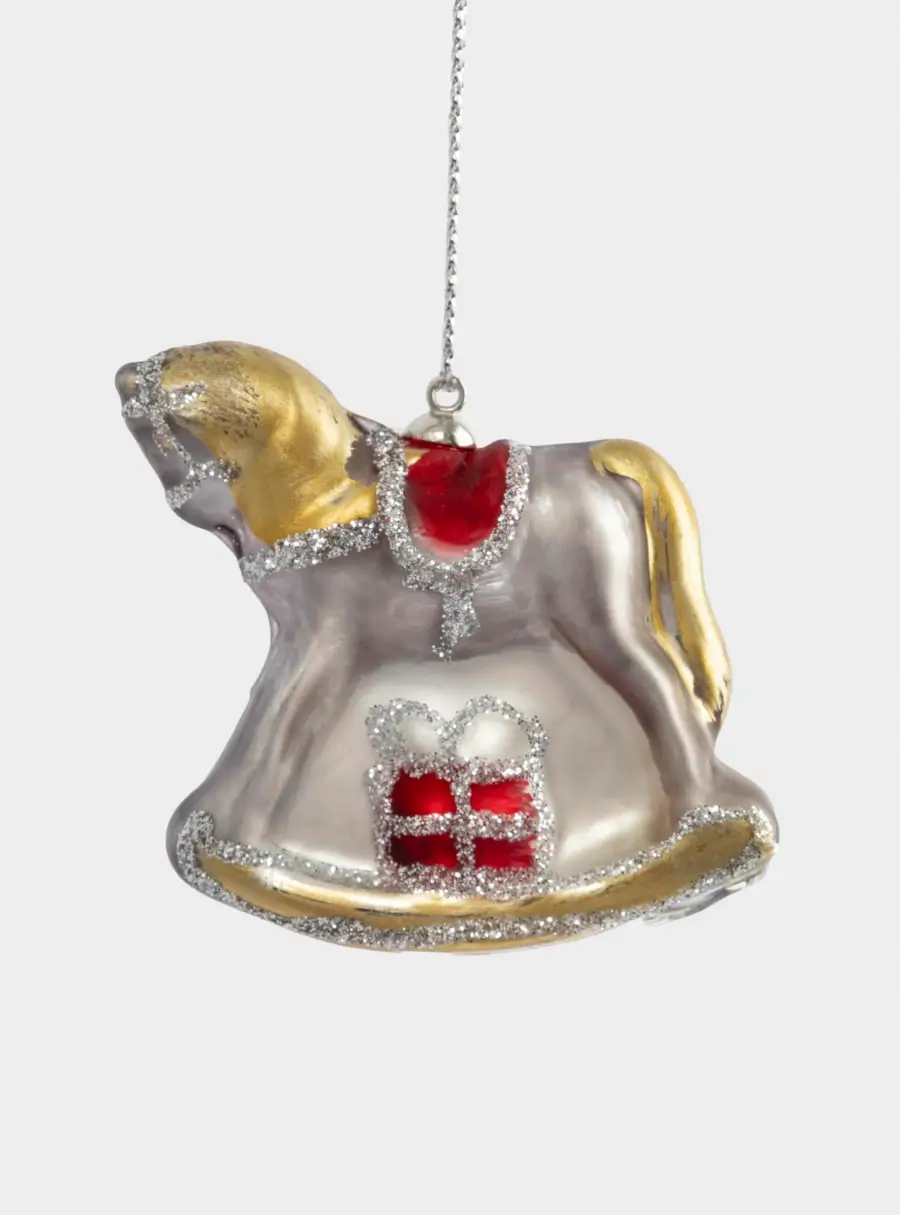 Игрушка елочная, 4 см, стекло, серебристая, Лошадка-качалка, Bright horse ,image-0