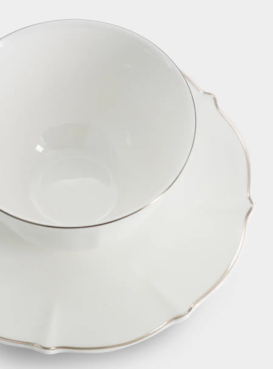 Пара чайная, 1 перс, 2 пр, 250 мл, фарфор F, белая, с серебристым кантом, Lotus silver, image-4