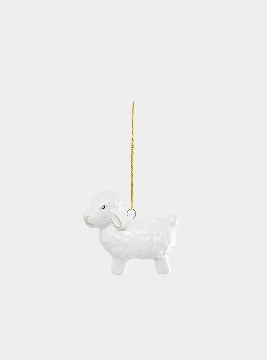 Игрушка елочная, 6 см, фарфор P, молочно-золотистая, Овечка, Sheep ,image-2