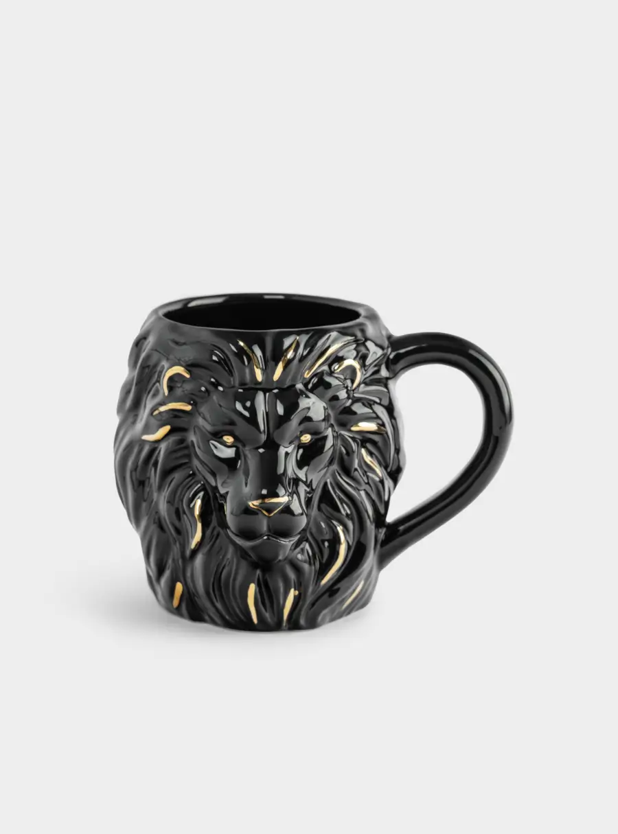 Кружка, 540 мл, керамика, черно-золотистая, Лев, Manly ,image-0