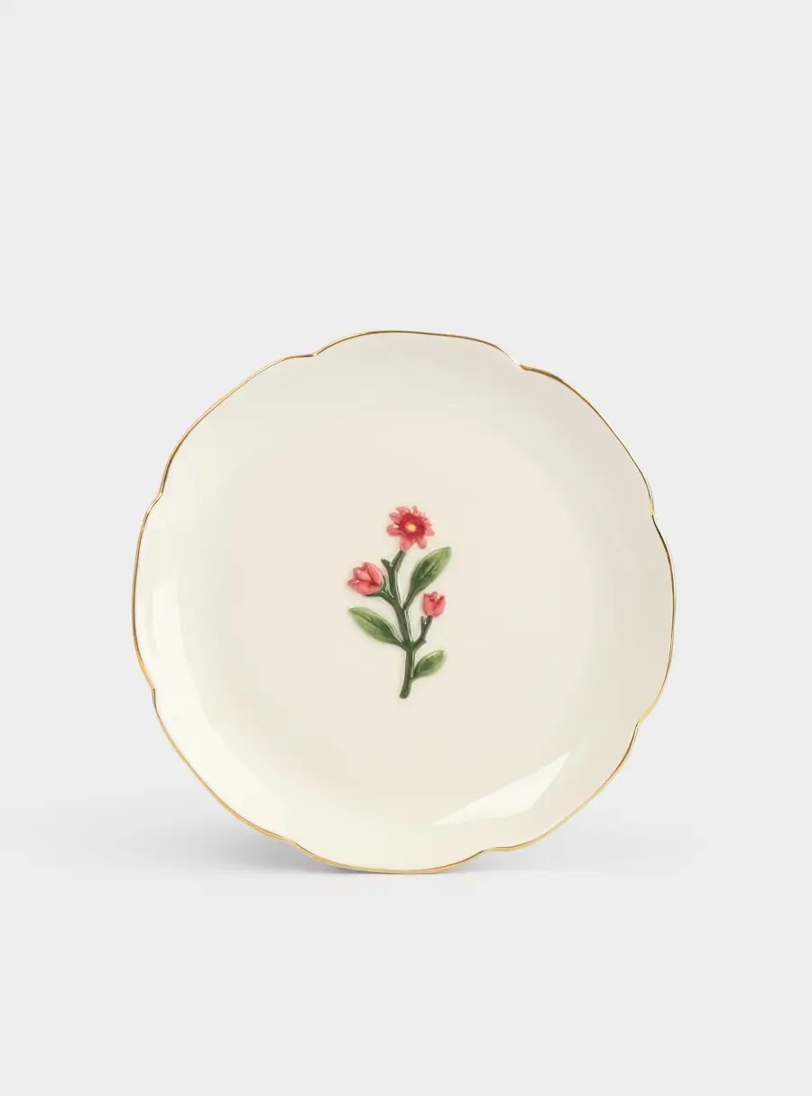 Тарелка десертная, 17 см, керамика, молочная, с золотистым кантом, Фиолетовые цветы, Gentle flower