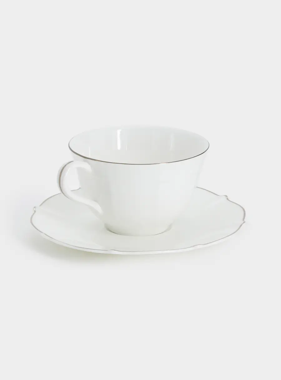 Пара чайная, 1 перс, 2 пр, 250 мл, фарфор F, белая, с серебристым кантом, Lotus silver ,image-1