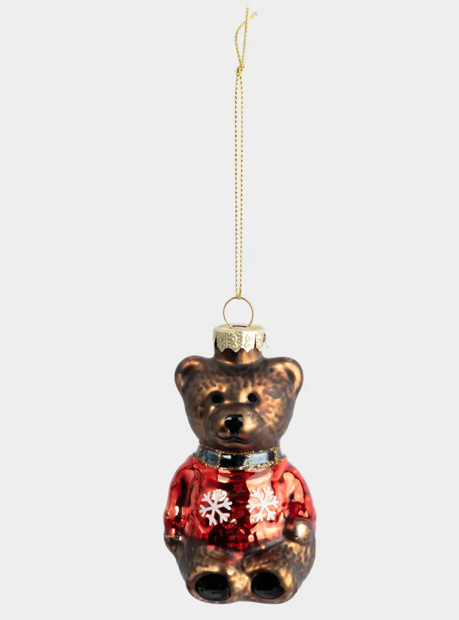 Игрушка елочная, 5х10 см, стекло, коричневая, Мишка в свитере, New year, image-2