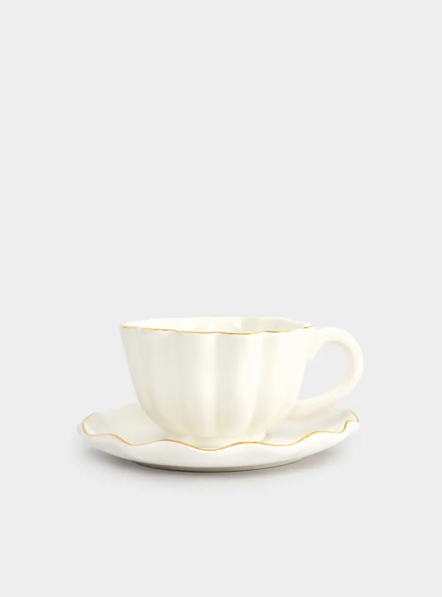 Пара чайная, 1 перс, 2 пр, 370 мл, керамика, с золотистым кантом, Волнистый край, Blossom