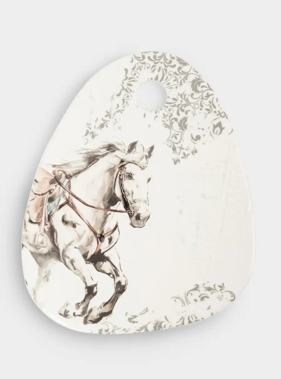 Подставка под горячее, 15x20 см, керамика/пробка, треугольник, белая, Конь, White horse ,image-0