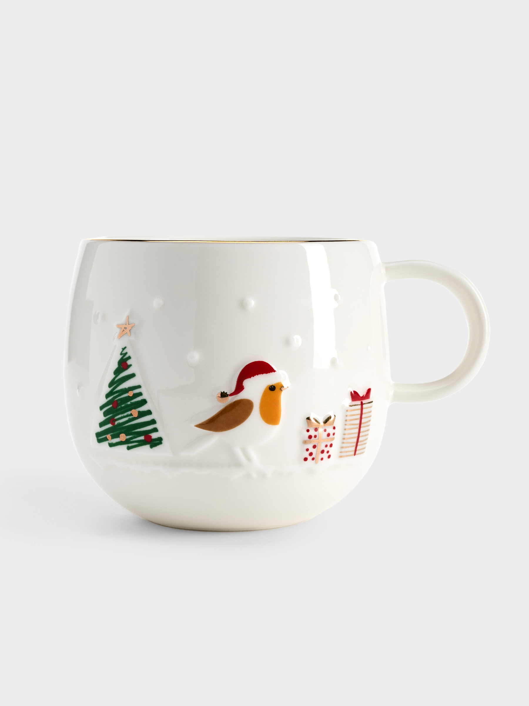 Кружка, 400 мл, фарфор P, белая, с золотым кантом, Птичка, Let It Snow, image-1