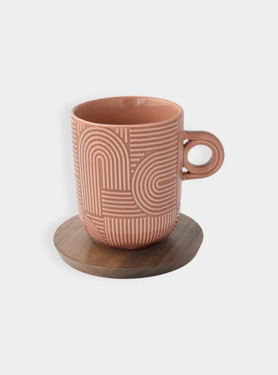 Набор кружек, 2 шт, 0.35 л, бежевый, коричневый, на подставке, акация,  Радуга ,image-1