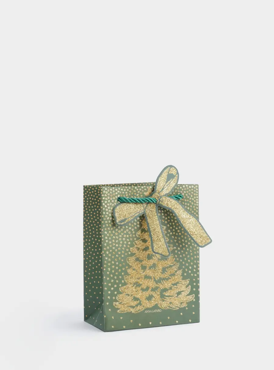 Пакет подарочный, 12х16 см, бумага, золотисто-зеленый, Елка, New year