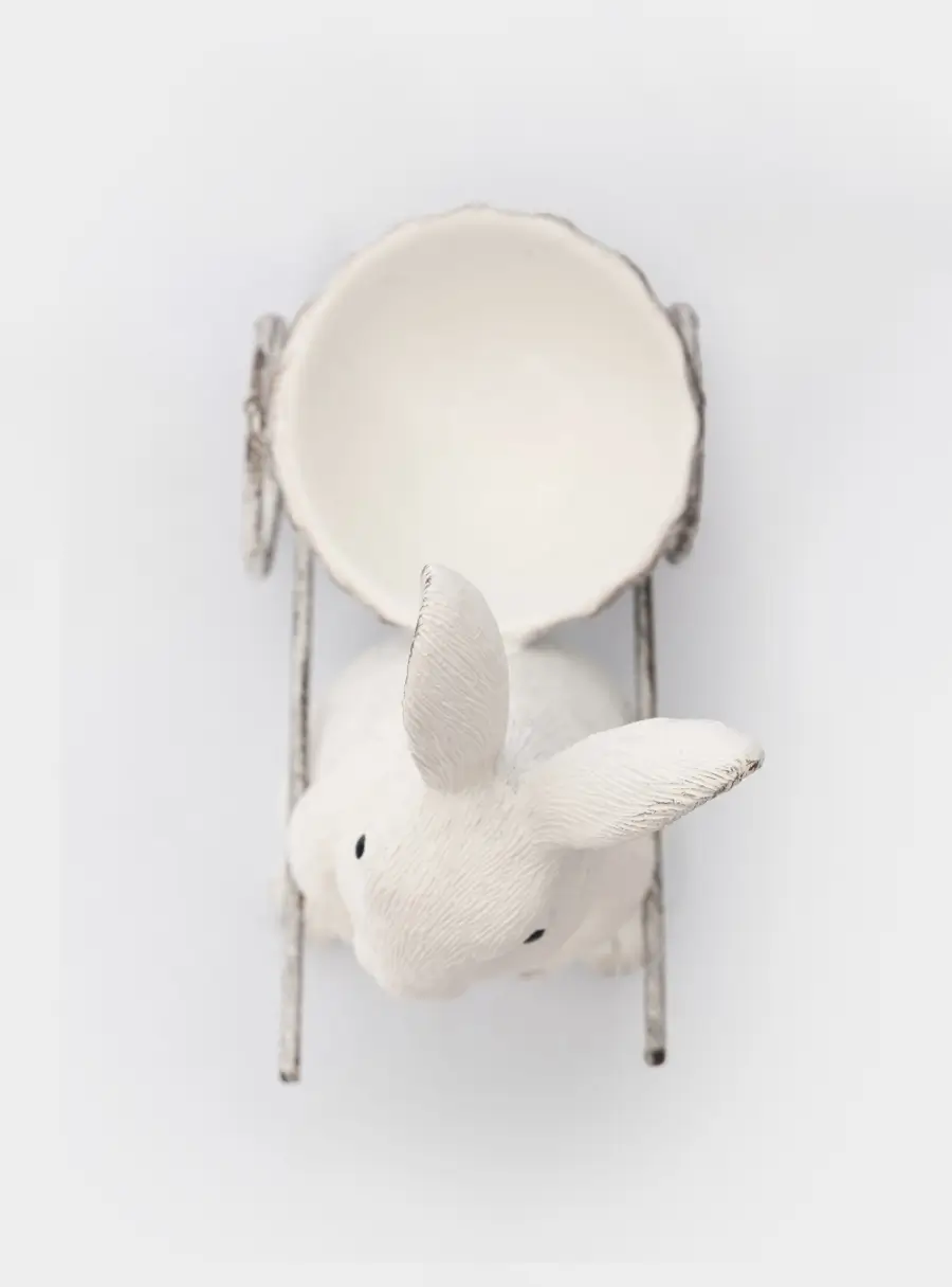 Подставка для яйца, 12 см, полирезин, молочная, Кролик с тележкой, Easter, image-5